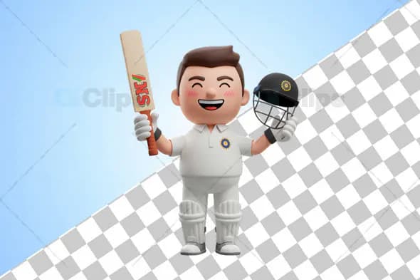 3D Cricket Player Character with Bat and Helmet