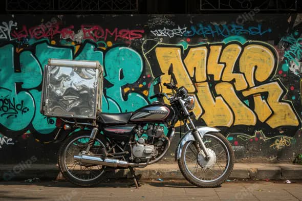 Indian Street Delivery Bike with Graffiti Wall – Urban Scene Photo