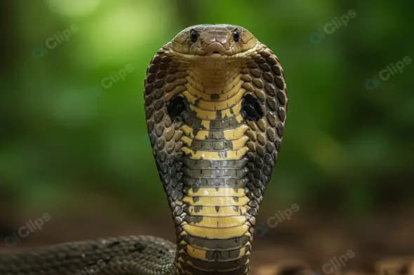 King Cobra Snake in Defensive Pose in Jungle