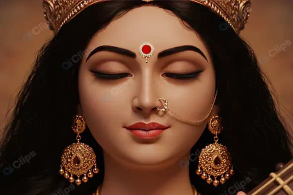 Elegant Portrait of Indian Goddess Saraswati with Veena