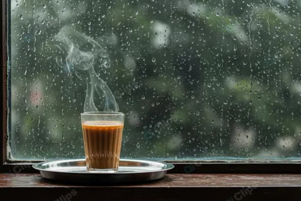 Hot Indian Masala Chai by Rainy Window – Monsoon Vibes Photo