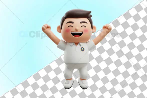 3D Happy Cricket Player Celebration Pose