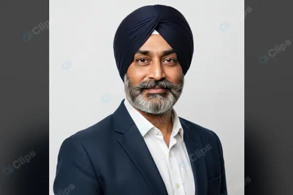 Confident Sikh Businessman Wearing Navy Blue Turban and Suit – Professional Portrait