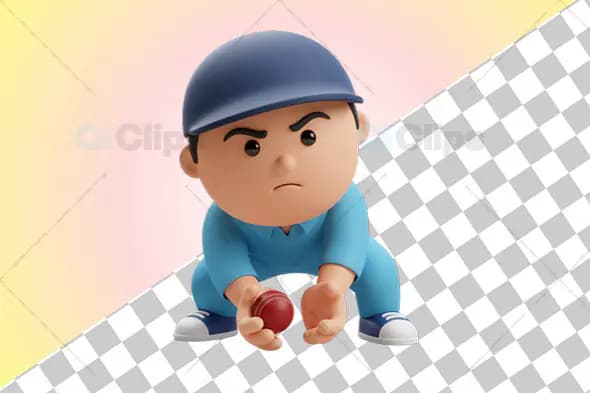 3D Cricket Fielder Ready to Catch Pose