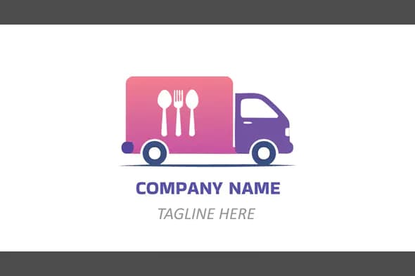 Food Delivery Truck Logo with Spoon, Fork, and Knife in Gradient Design
