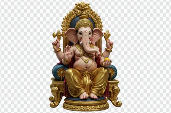Intricate Ganesha Idol on Golden Throne