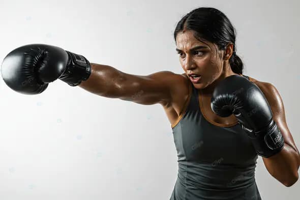 Fierce Female Boxer in Action
