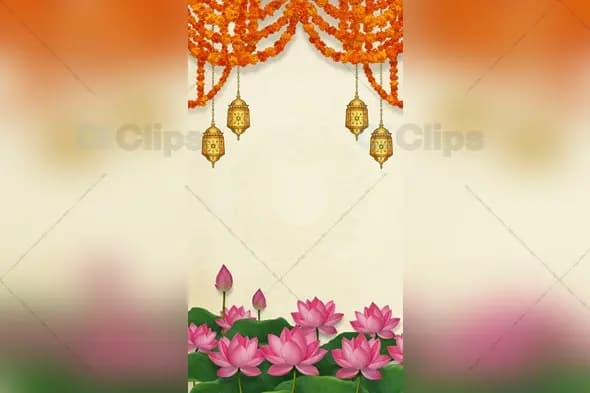 Indian Festive Frame with Lanterns, Garlands, and Lotus