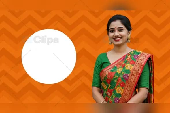 Indian Woman in Traditional Saree with Copy Space