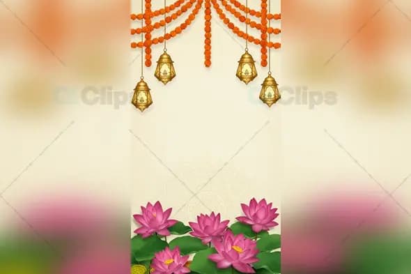 Diwali Template with Marigold Garlands and Pink Lotus Flowers