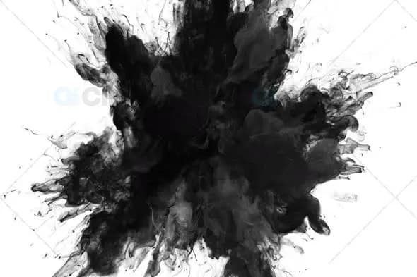 Explosive Black Ink Burst on White Background