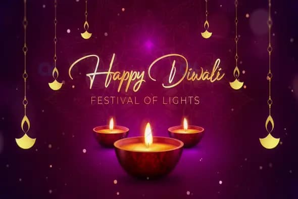 Happy Diwali Animation with Diyas and Golden Hanging Lanterns