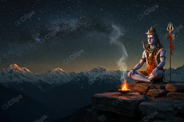 Lord Shiva Meditating in the Himalayas under a Starry Sky
