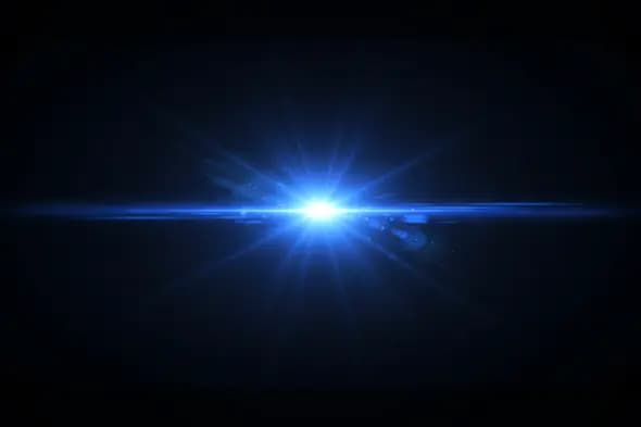 Radiant Blue Lens Flare with Sharp Light Rays on Dark Background