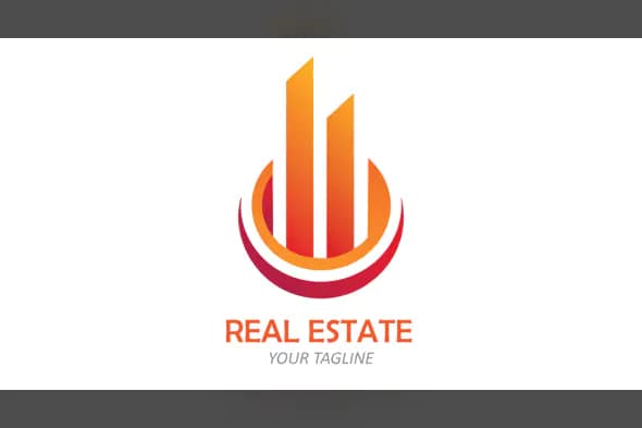 Modern Real Estate Logo with Rising Building Bars and Gradient Circle