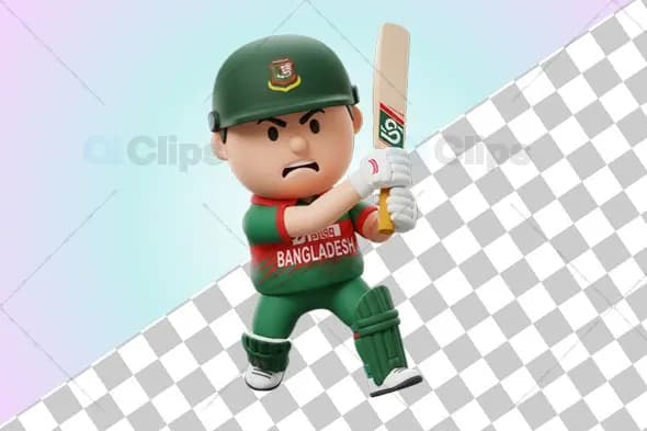 Focused Bangladeshi Cricket Player 3D Illustration