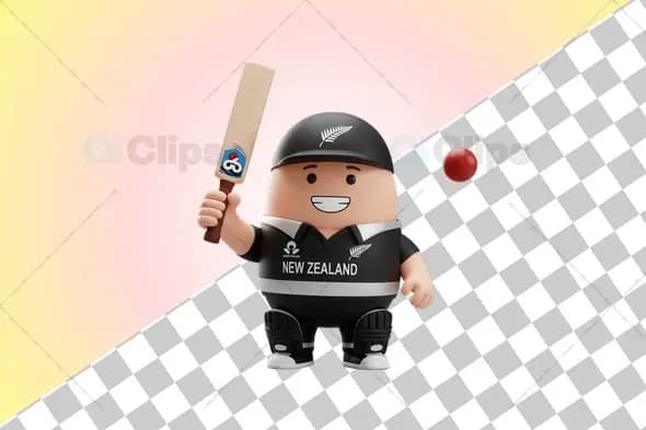 Cheerful New Zealand Cricket Player 3D Illustration