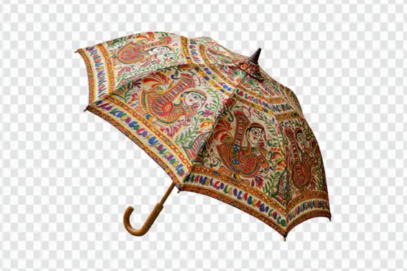 Handcrafted Indian Madhubani Art Umbrella PNG