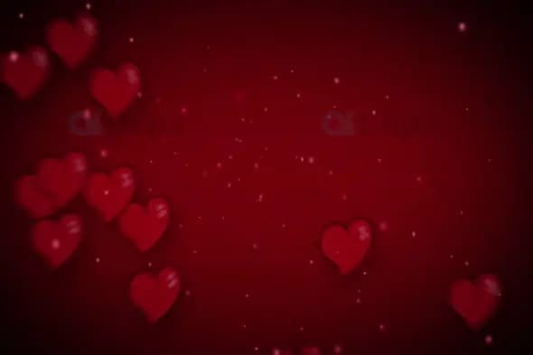 Floating Glossy Red Hearts with Sparkling Particles