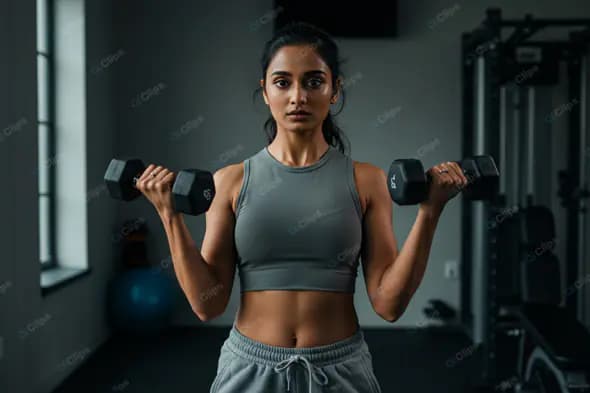 Determined Fitness Trainer's Dumbbell Workout