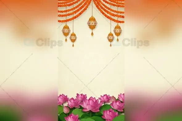 Indian Festive Frame with Lanterns, Marigold Garlands, and Lotus