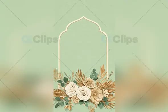 Golden Arch Floral Frame with Beige Roses