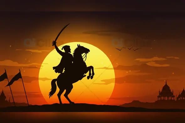 Chhatrapati Shivaji Maharaj Heroic Silhouette at Sunset