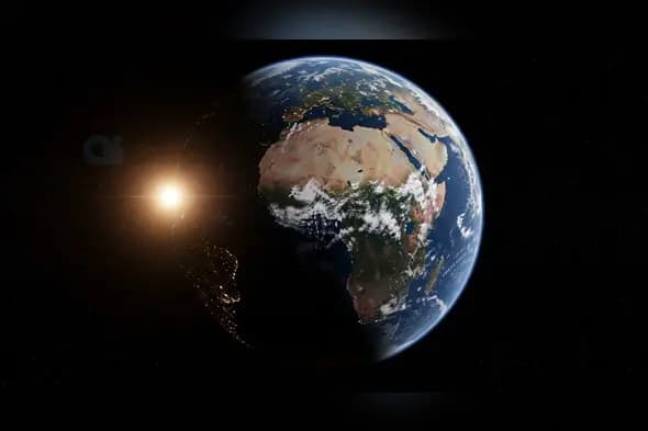 Earth View from Space with Rising Sun over Africa and Europe