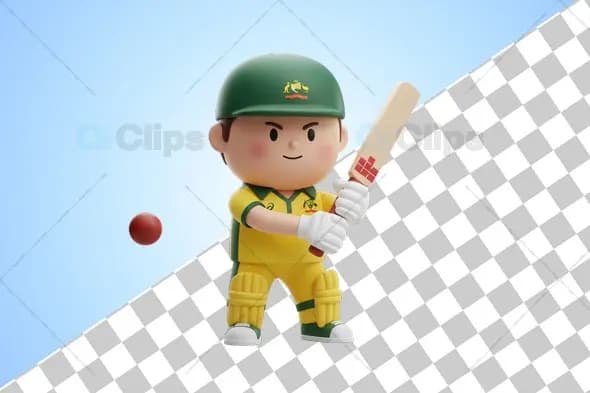 Focused Australian Cricket Player 3D Illustration