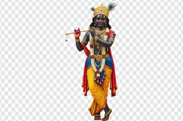 Ornate Krishna Statue with Flute