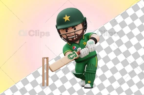 Focused Pakistani Cricket Player 3D Illustration
