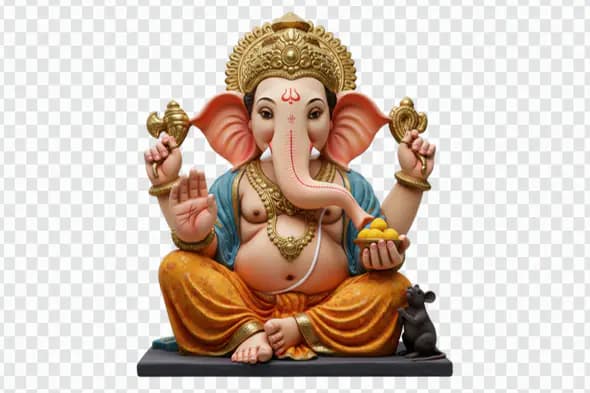 Vibrant Ganesha Idol with Offerings