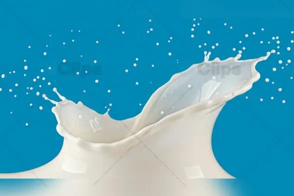 Dynamic Milk Splash with Droplets on Vibrant Blue Background