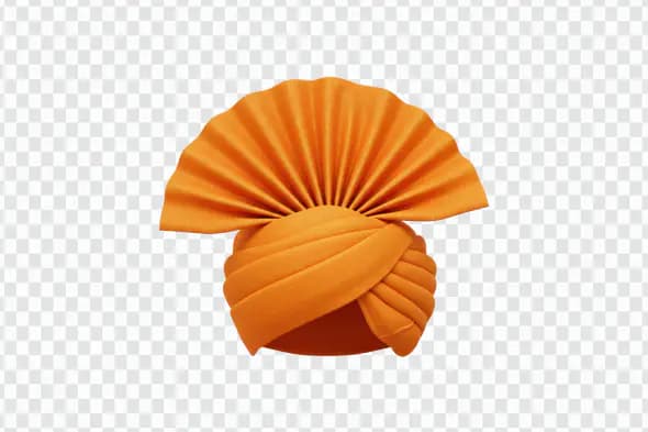 Orange Turban PNG – Traditional Indian Pagdi with Fan-Style Front