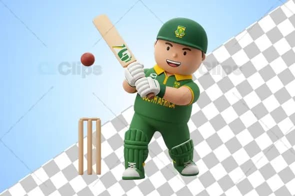 Cheerful South African Cricket Player 3D Illustration