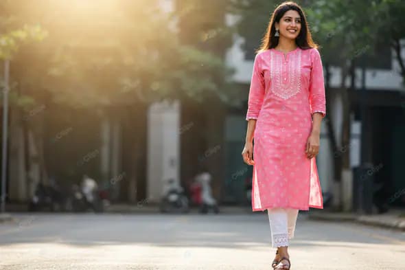 Vibrant Pink Kurti in Urban Setting