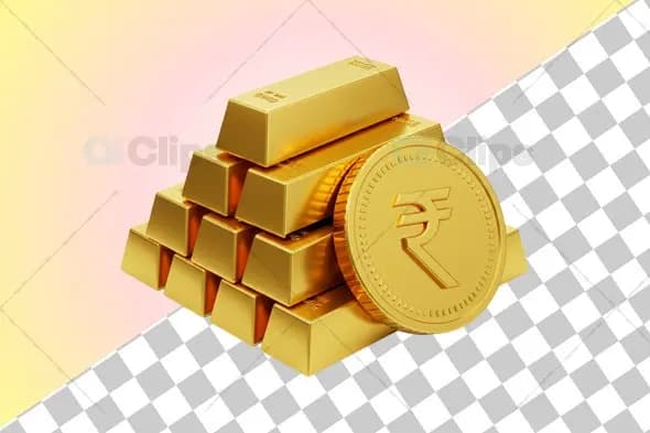 3D Gold Investment Illustration with Rupee Coin