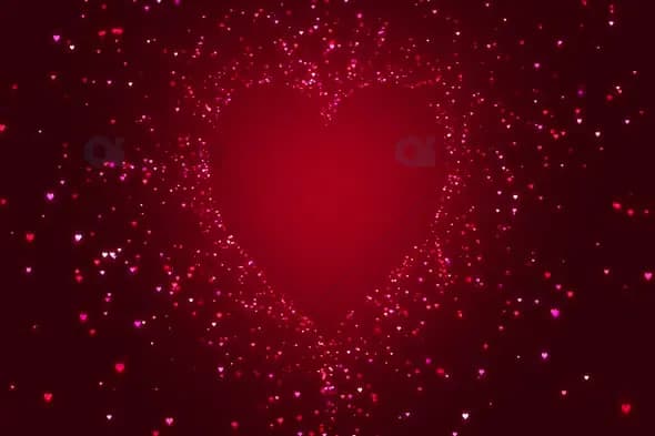 Heart-Shaped Sparkling Particle Animation on Red Background