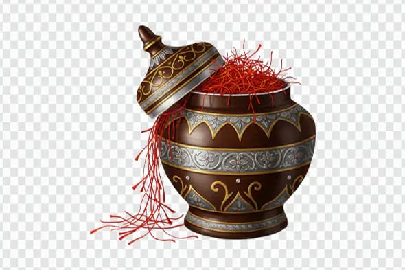 Luxury Saffron Threads in Ornate Jar – Premium Spice Concept for Indian Herbal Designs