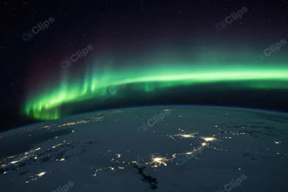 Northern Lights Aurora from Space over Earth at Night