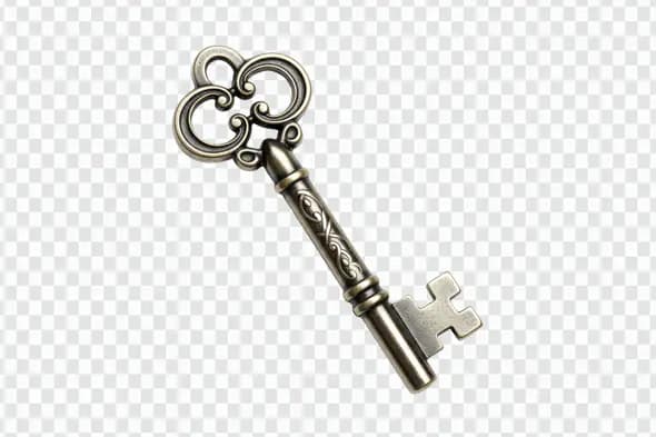 Classic Antique Skeleton Key PNG – Vintage Silver Ornate Key with Transparent Background