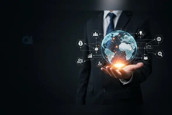 Innovative Businessman Holding Digital Globe Concept