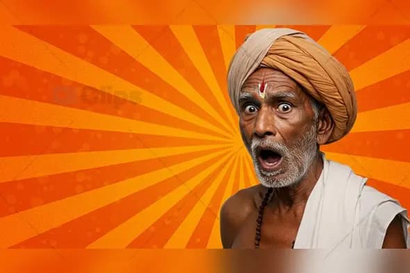Surprised Elderly Indian Man in Traditional Attire with Comic Background