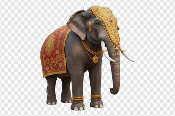 Royal Indian Elephant with Ornate Golden Decor for Festival Processions