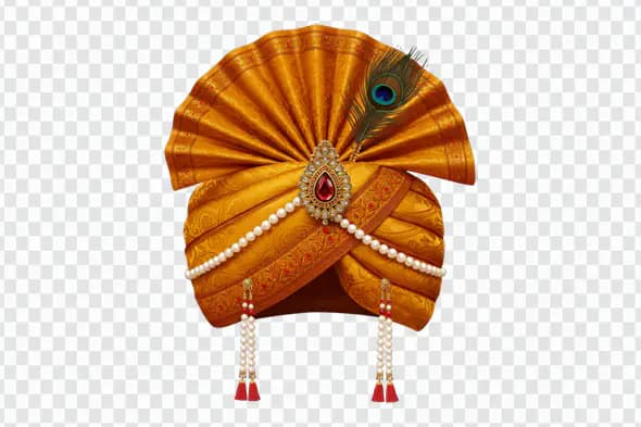 Indian Groom Wedding Pagdi PNG Clipart with Peacock Feather and Pearls