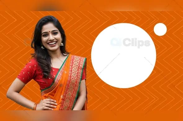 Smiling Indian Woman in Traditional Saree with Copy Space