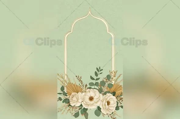 Floral Frame with Beige Flowers and Green Background
