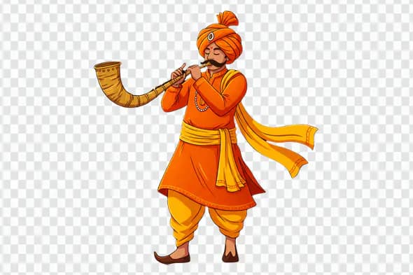Indian Wedding Shehnai Player PNG Clipart in Traditional Attire