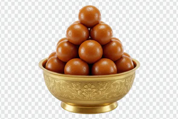 Indian Gulab Jamun PNG in Golden Bowl for Festive and Food Designs