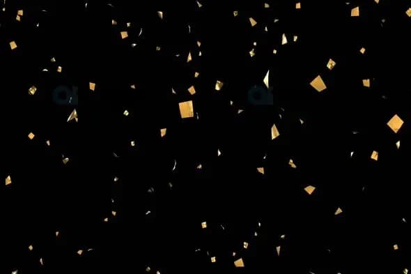 Golden Confetti Falling on Black Background
